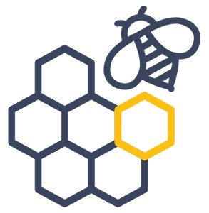 Pictogram of a honeycomb structure with a bee